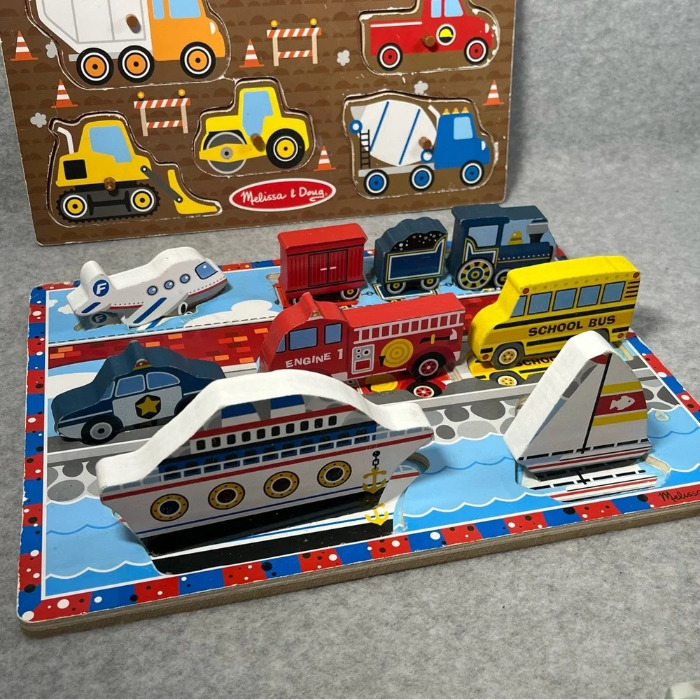 Melissa & Doug Wood Puzzles Transportation Construction Toddler Educational READ